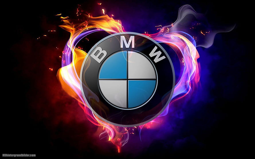 BMW Logo Surrounded by Fiery Flames and Smoke HD wallpaper