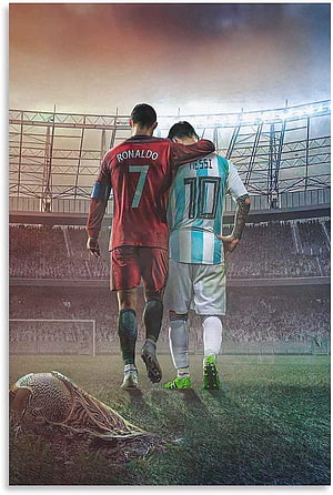 Cristiano Ronaldo and Lionel Messi Walking Together on Soccer Field HD phone wallpaper