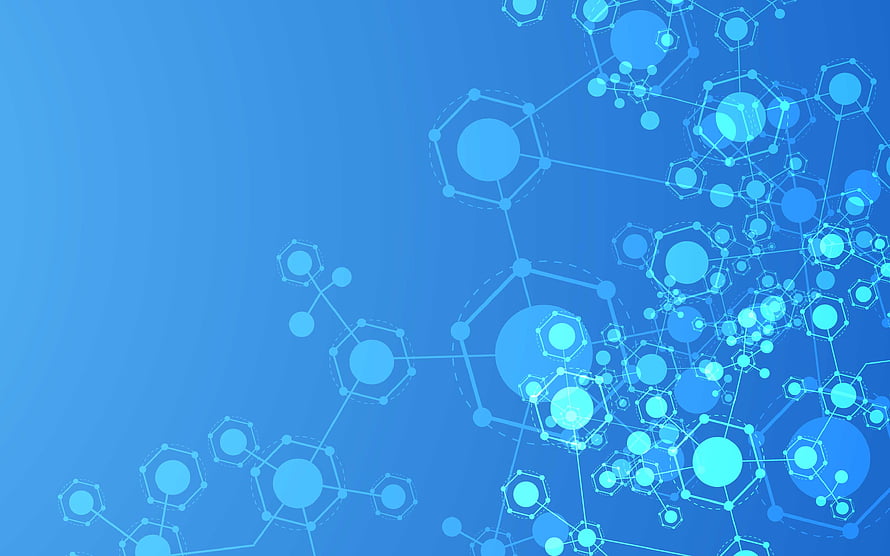 Abstract Blue Molecular Network with Hexagonal Chemistry Structure HD wallpaper