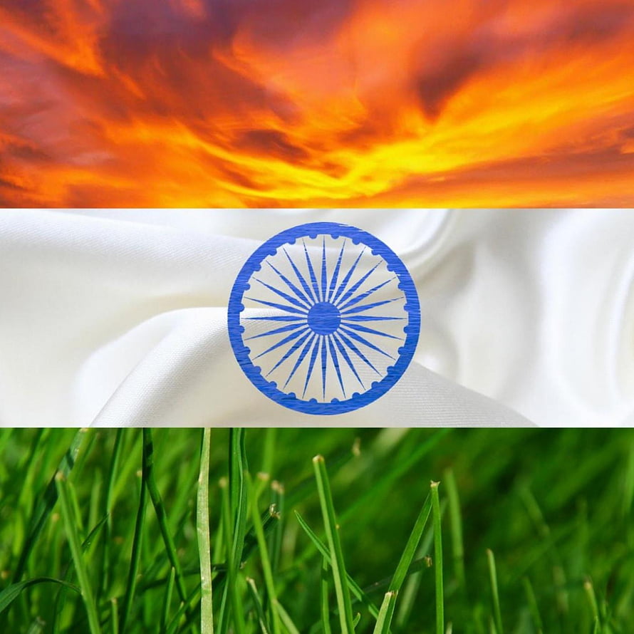 Indian Flag With Ashoka Chakra Against Sunset Sky And Green Grass HD phone wallpaper