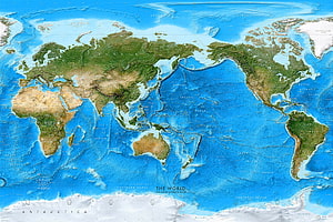 Physical World Map with Satellite Imagery and Topographic Relief HD wallpaper