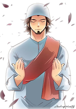 Anime Muslim Man in Prayer with Hijab and Red Shawl, Fall N Rise by saurukent, anime boy muslim HD phone wallpaper