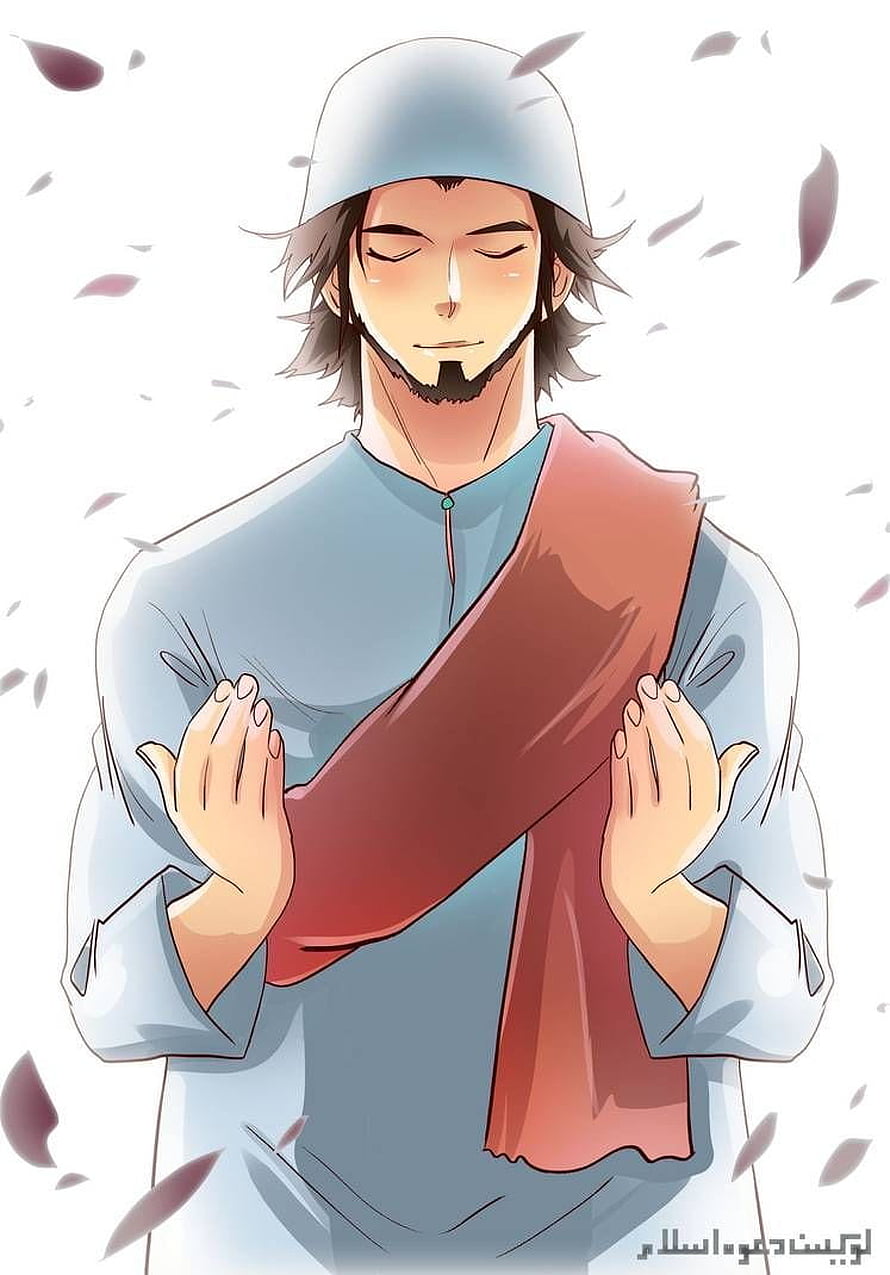 Anime Muslim Man in Prayer with Hijab and Red Shawl, Fall N Rise by saurukent, anime boy muslim HD phone wallpaper