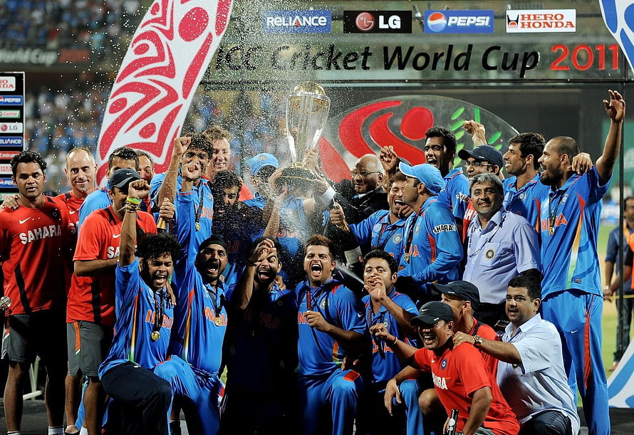 India Cricket Team Celebrating ICC Cricket World Cup 2011 Victory with Trophy HD wallpaper