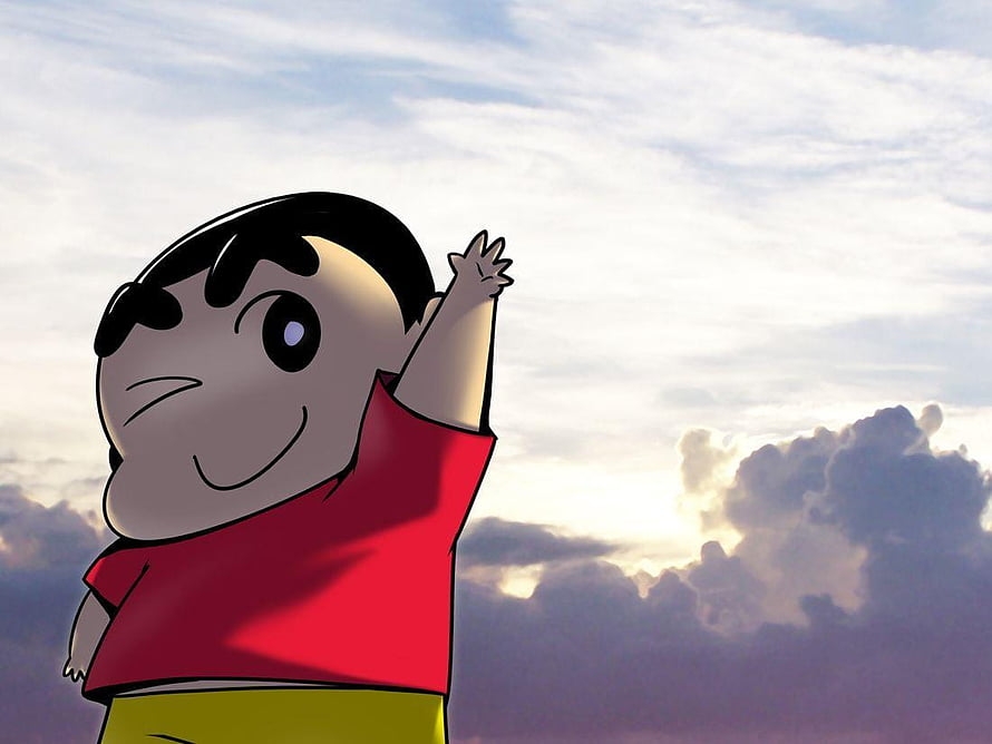 Crayon Shin-chan Waving at the Sky Anime Wallpaper HD wallpaper