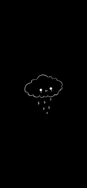 Cute Kawaii Rain Cloud Illustration on Black Background HD phone wallpaper