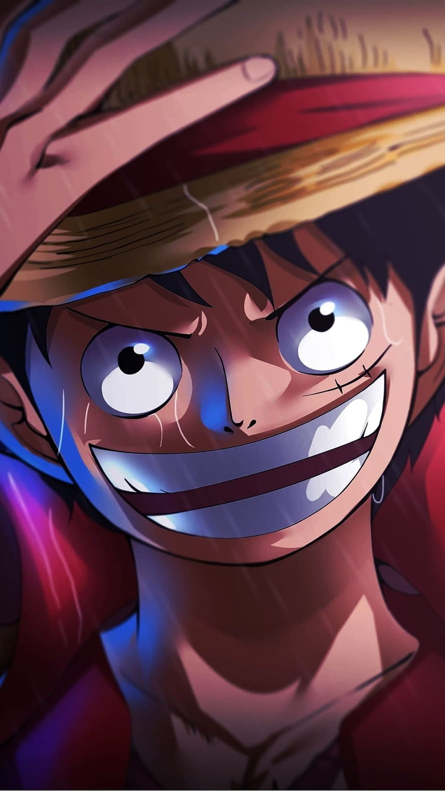 Monkey D. Luffy Smiling Portrait in Straw Hat Anime Style HD phone wallpaper
