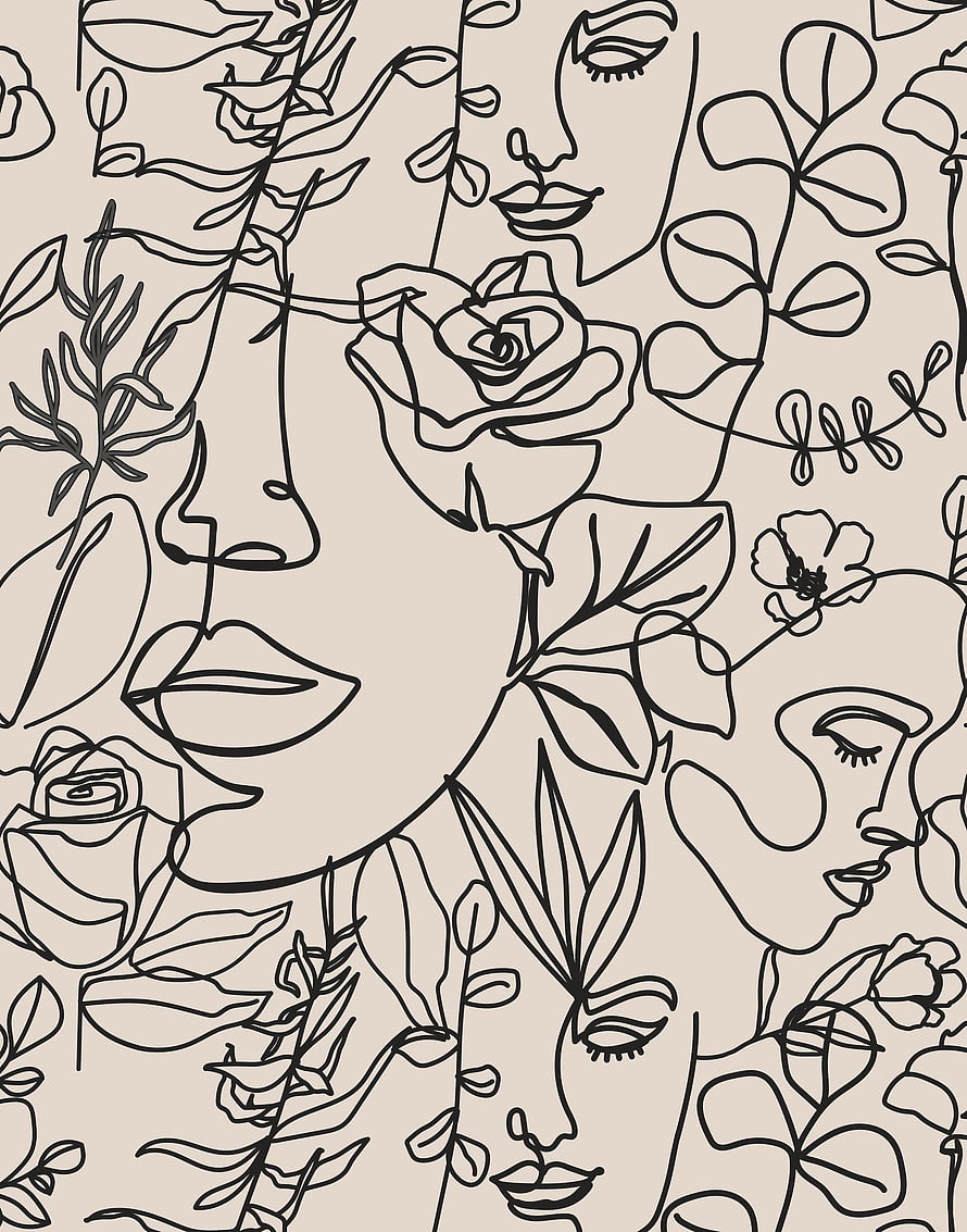 Minimalist continuous line art of a woman's face intertwined with blooming roses and botanical leaves, Head of Flowers Line Art, Single Line Face Art Print, Flower Woman Printable, Flower Head One Line, Woman Face Drawing, Neutral Wall Print, women line flowers HD phone wallpaper