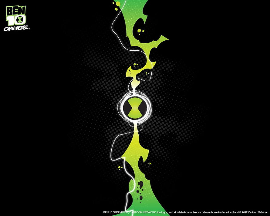 Ben 10 Omniverse Omnitrix Symbol with Green Energy Splash on Black Background HD wallpaper