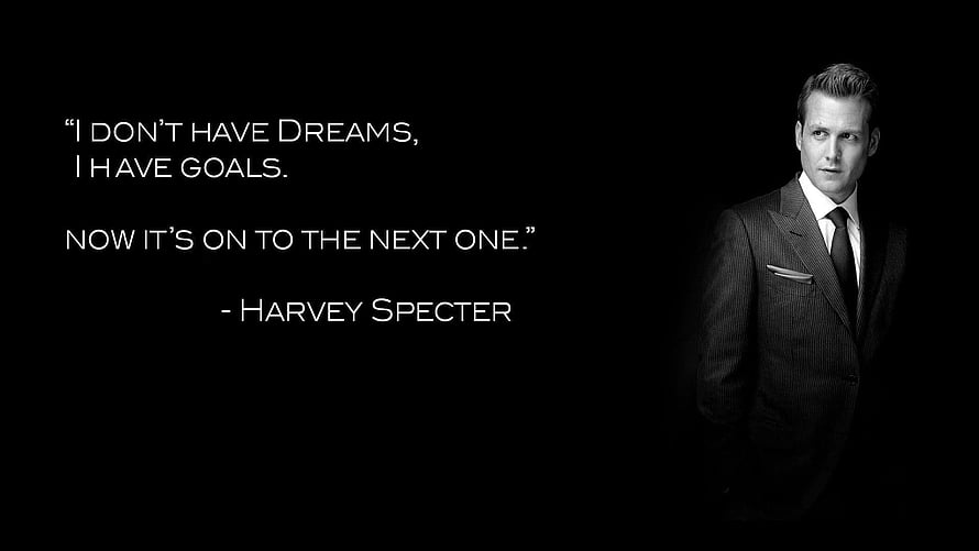 Harvey Specter Motivational Quote on Goals and Ambition in Black and White HD wallpaper