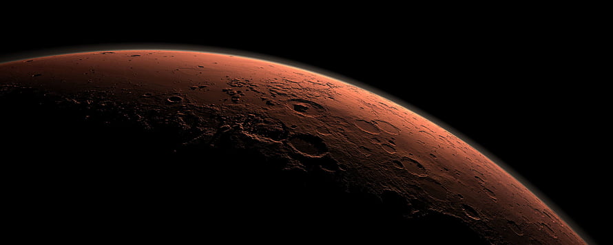 Mars Planet Surface View From Space With Craters And Red Atmosphere HD wallpaper