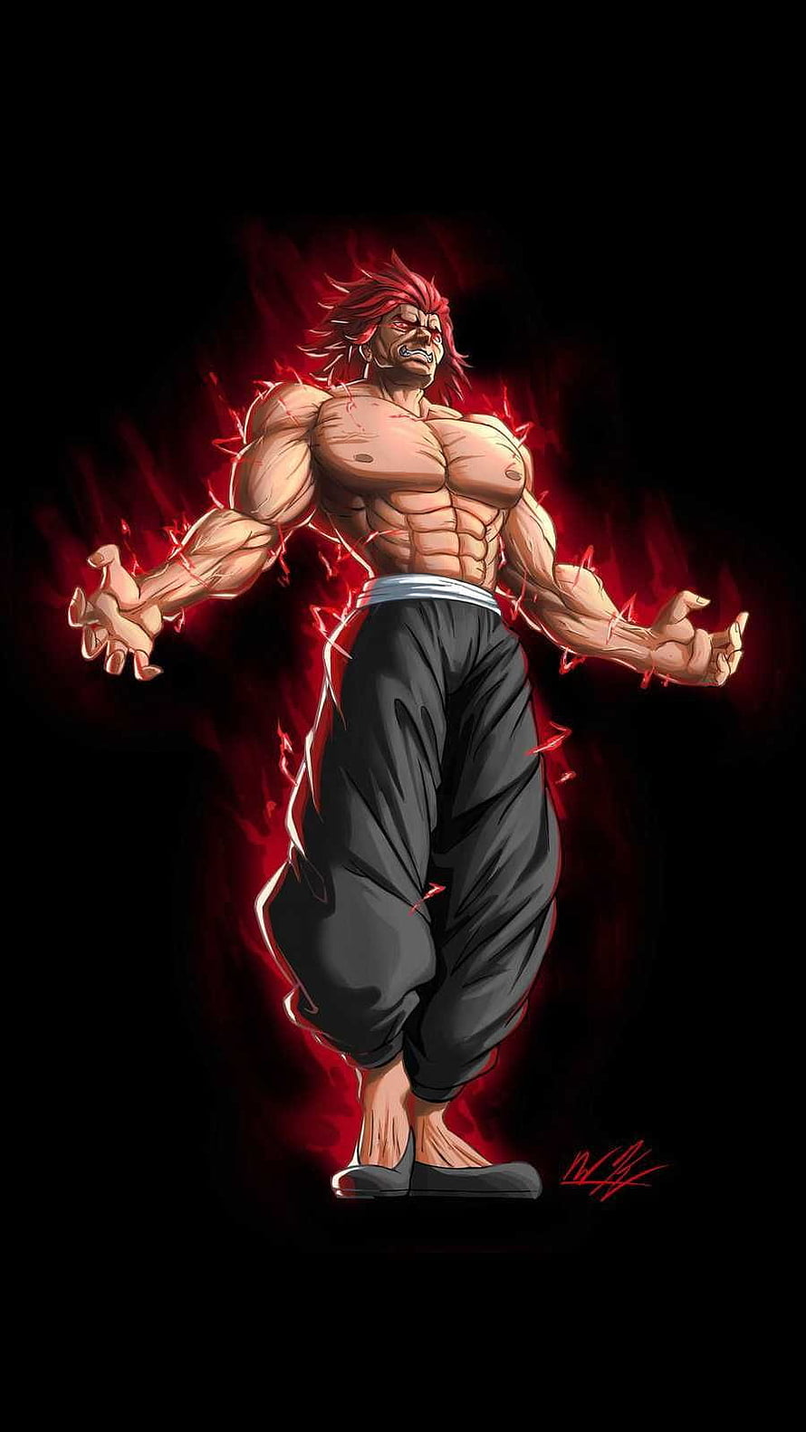 Yujiro Hanma from Baki the Grappler in a Fierce Red Aura Power Pose HD phone wallpaper