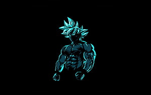 Goku Beast Form Neon Cyan Silhouette on Black Background HD wallpaper