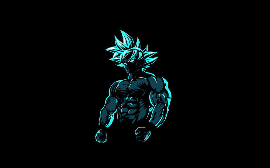 Goku Beast Form Neon Cyan Silhouette on Black Background HD wallpaper