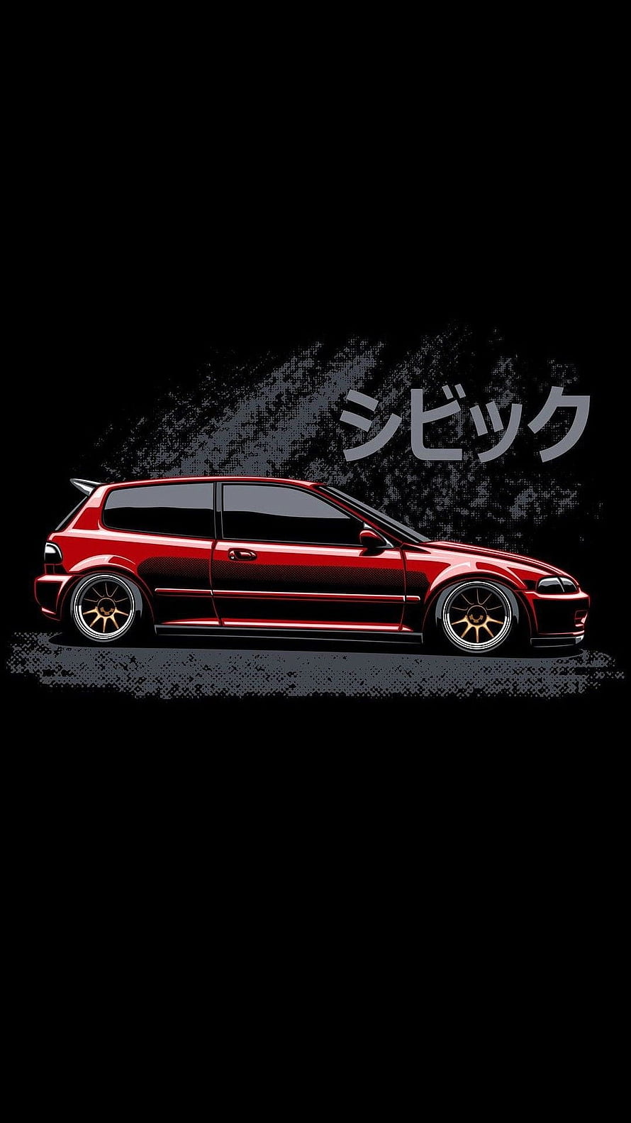 Red Honda Civic EG6 Hatchback Digital Art on Black Background HD phone wallpaper