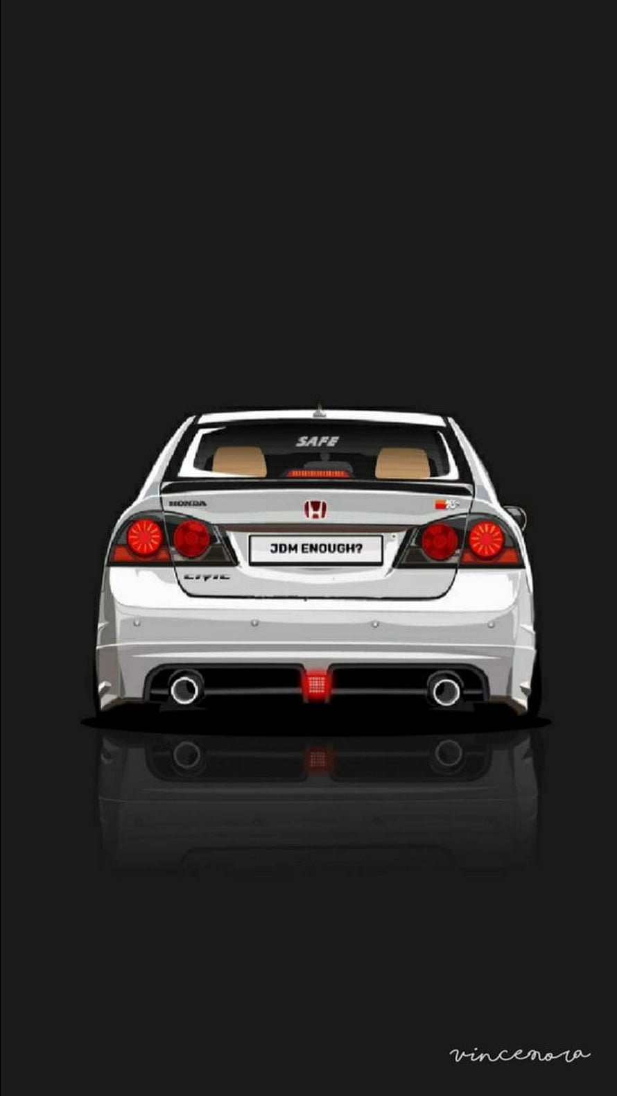 Rear View of a White Honda Civic FD2 Sedan with JDM Style Modifications and Dual Exhaust HD phone wallpaper