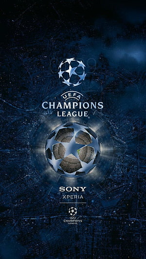 UEFA Champions League Starball Logo Over Nighttime City Aerial View with Sony Xperia Sponsorship HD phone wallpaper