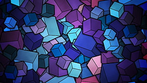 Abstract Geometric Cube Pattern in Vibrant Purple and Blue Tones HD wallpaper