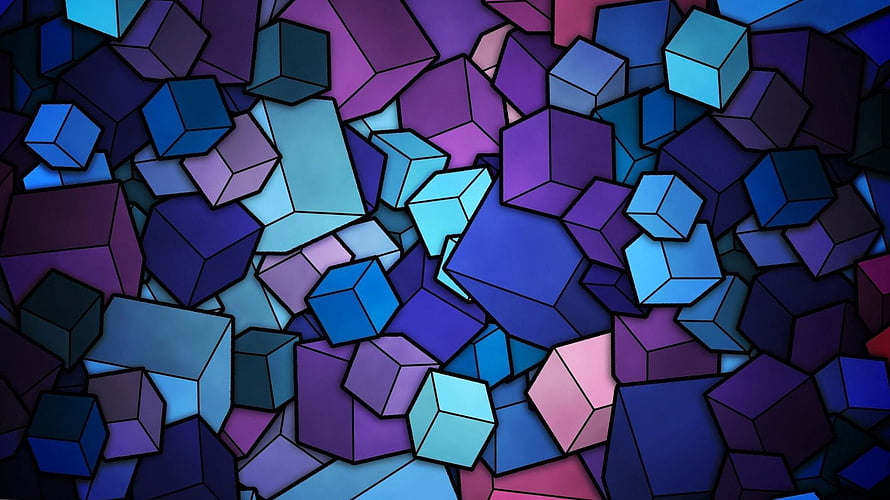 Abstract Geometric Cube Pattern in Vibrant Purple and Blue Tones HD wallpaper