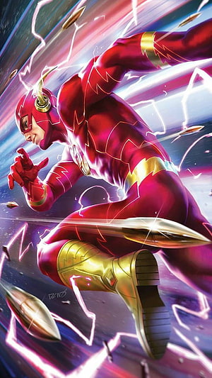 The Flash Running Through Lightning and Bullets in Dynamic Comic Art HD phone wallpaper