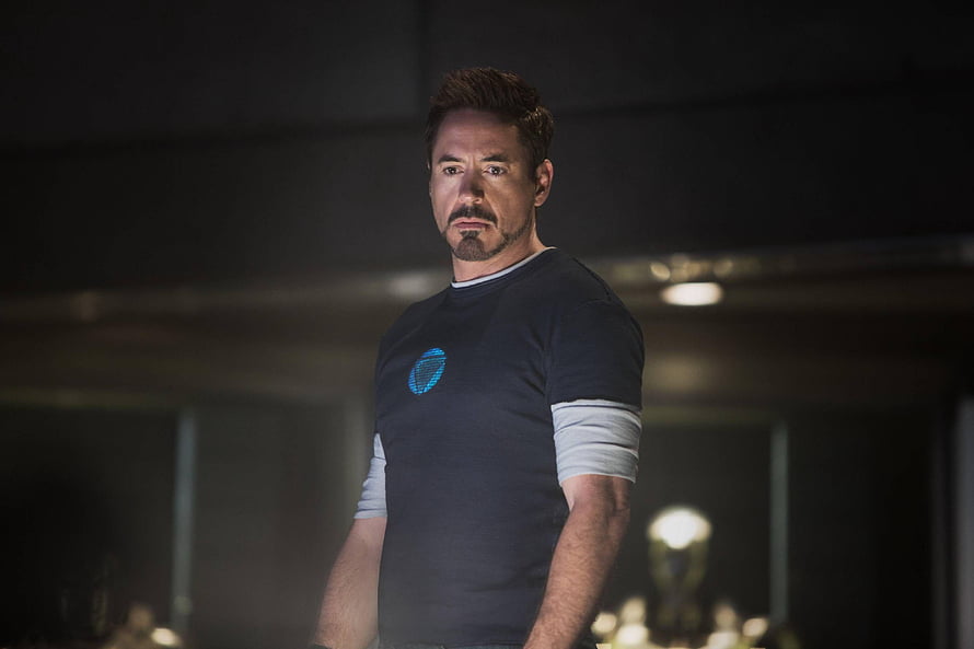 Tony Stark in Stark Industries T-Shirt in Dark Industrial Setting HD wallpaper