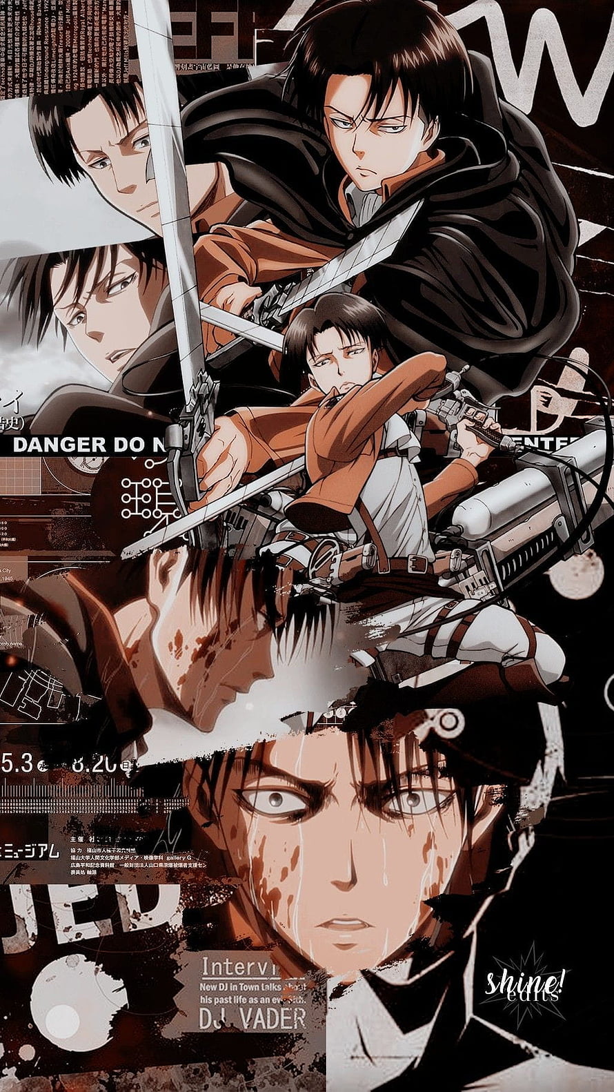 Levi Ackerman Attack on Titan ODM Gear Anime Collage Wallpaper, Levi Ackerman Lockscreen // Shingeki no Kyojin // @SHINEDlTS on Twitter, levi mobile HD phone wallpaper