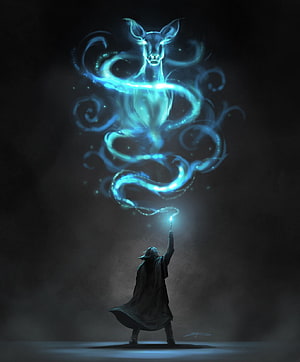 Severus Snape Conjures a Glowing Ethereal Deer Spirit in Dark Fantasy Digital Art HD phone wallpaper
