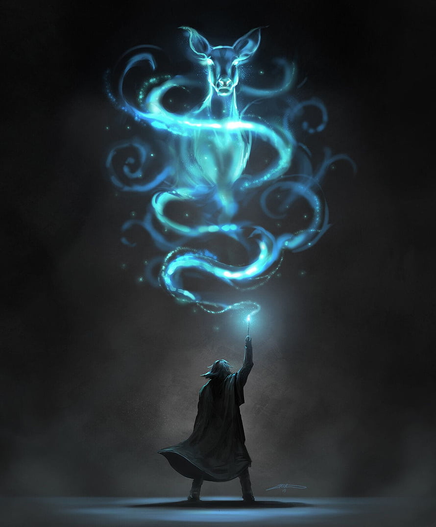 Severus Snape Conjures a Glowing Ethereal Deer Spirit in Dark Fantasy Digital Art HD phone wallpaper