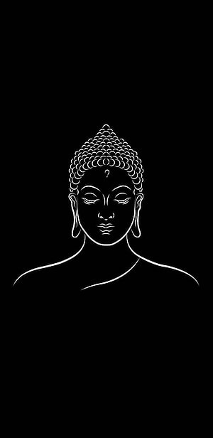 Minimalist White Line Art Buddha Head Portrait on Black Background HD phone wallpaper