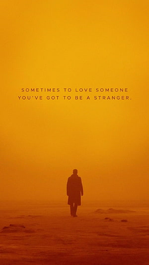 Lone Figure Walking Through Orange Fog With Inspirational Quote About Love HD phone wallpaper