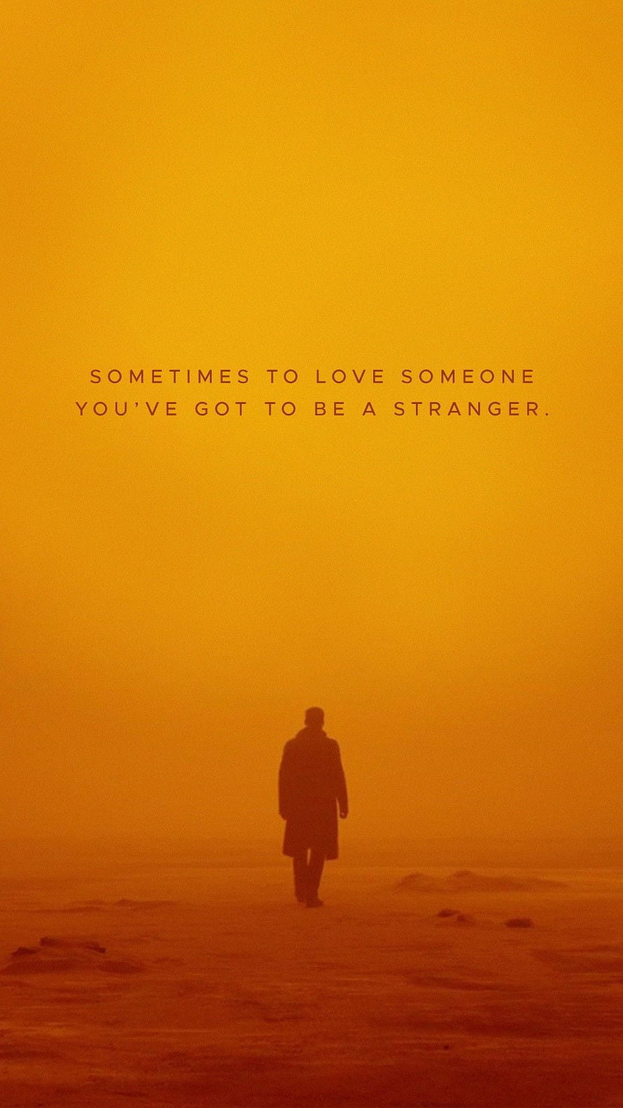 Lone Figure Walking Through Orange Fog With Inspirational Quote About Love HD phone wallpaper