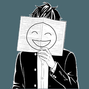 Anime Boy Holding Notebook With Smiley Face Drawing Black And White Illustration HD phone wallpaper