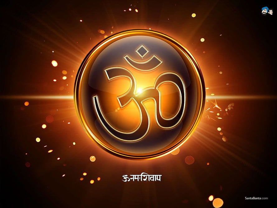 Glowing Golden Om Symbol With Radiant Light Rays And Sparkles HD wallpaper