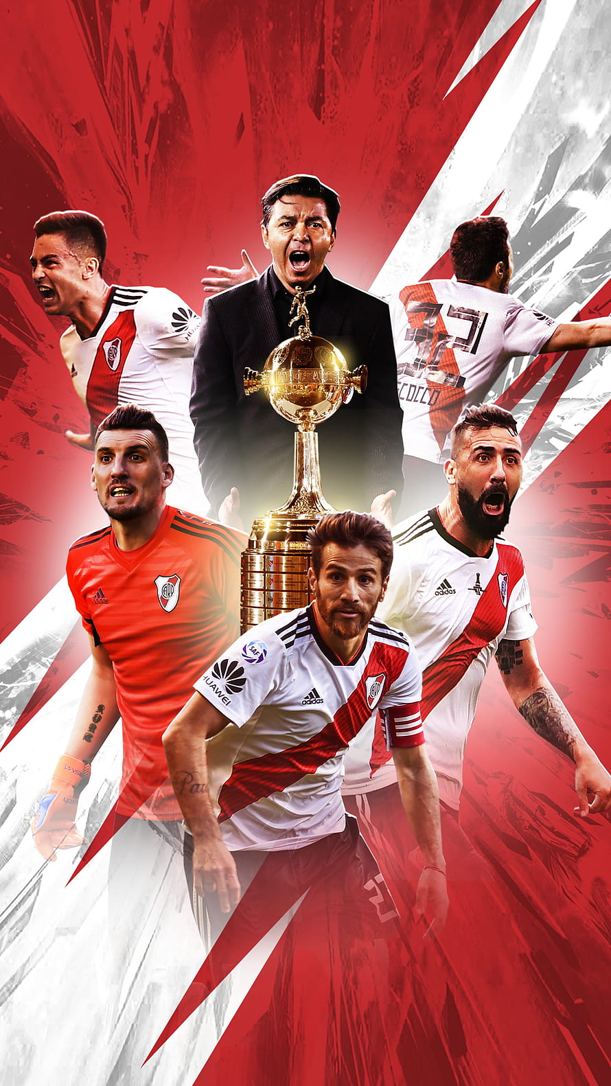 River Plate Football Club Players and Manager with Copa Libertadores Trophy HD phone wallpaper