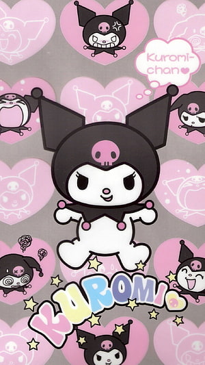 Kuromi Character Wallpaper with Pink Hearts and Skull Motifs HD phone wallpaper