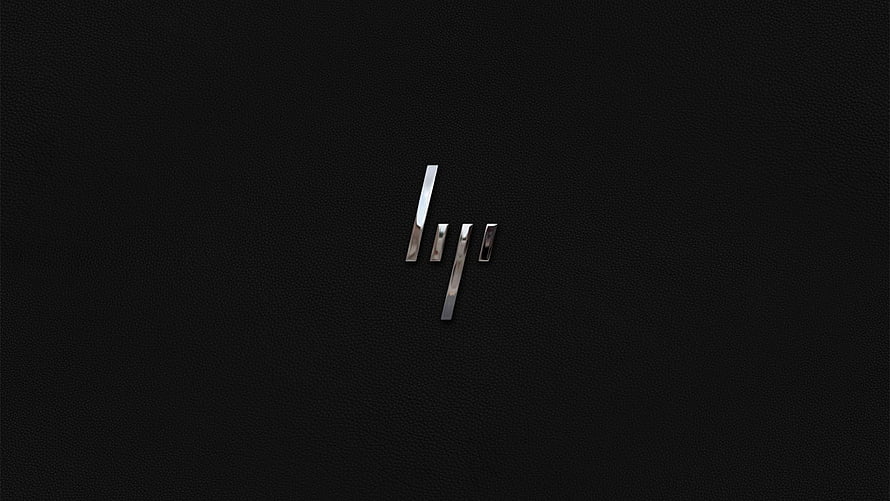 Hewlett Packard Chrome Logo on Black Leather Texture HD wallpaper