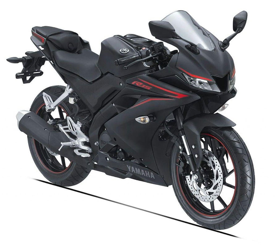 Yamaha R15 V3 Matte Black Sport Motorcycle with Red Accents HD wallpaper