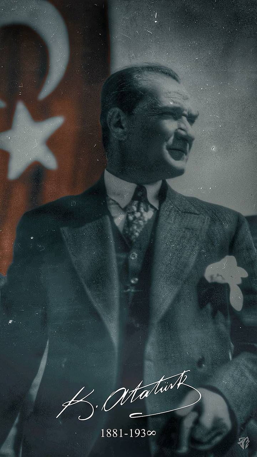 Mustafa Kemal Atatürk Historical Portrait with Turkish Flag and Signature HD phone wallpaper