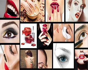 Beauty Salon Collage Featuring Makeup, Nails, Eyebrows, and Skincare Treatments HD wallpaper
