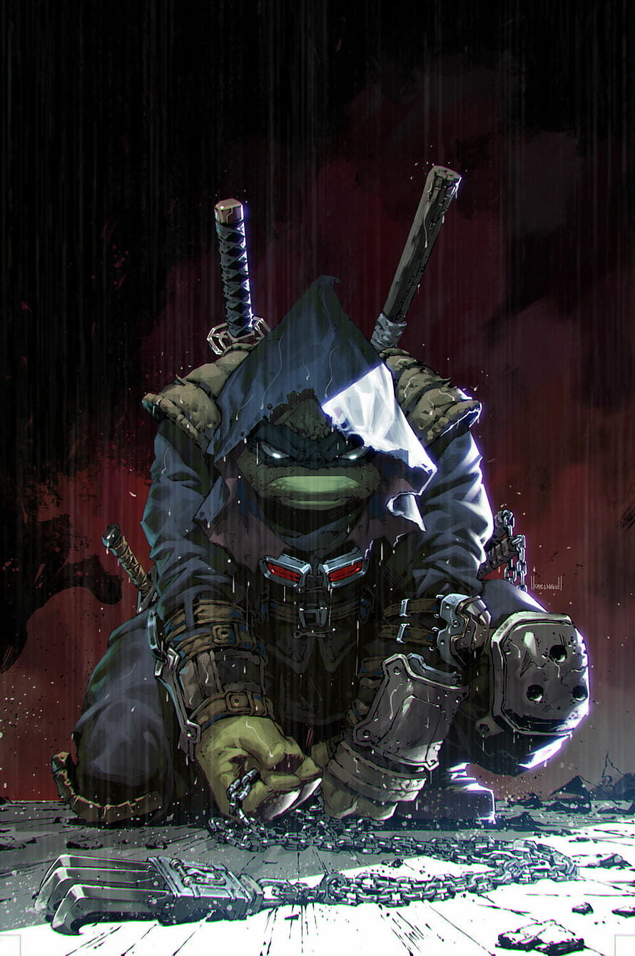 Armored Turtle Ronin Warrior with Dual Swords and Broken Chains in Dark Fantasy Illustration HD phone wallpaper
