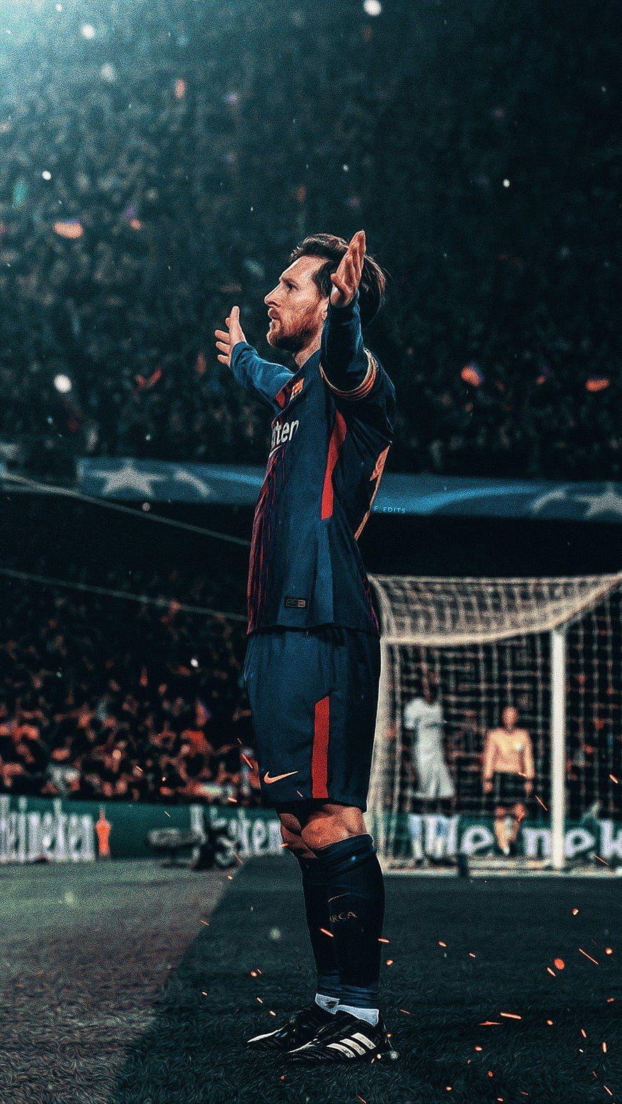 Lionel Messi in FC Barcelona kit clapping to the crowd on the pitch HD phone wallpaper