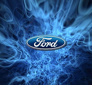 Ford Logo Centered on Swirling Blue Smoke Background HD wallpaper
