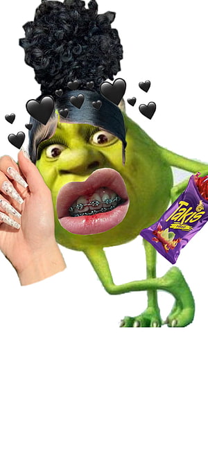 Shrek Baddie Aesthetic Meme with Braces, Hearts, and Takis Fuego HD phone wallpaper