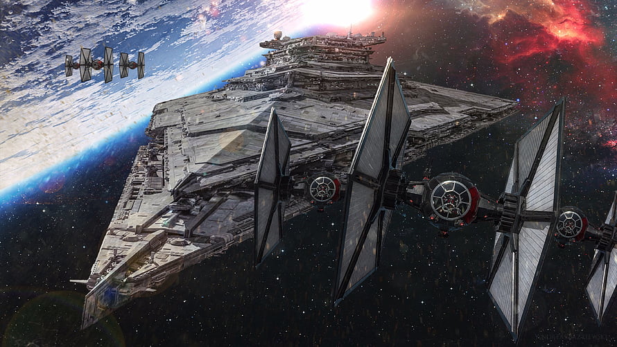 Star Wars Imperial Star Destroyer and TIE Fighters in Deep Space HD wallpaper