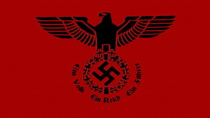 Nazi Eagle Emblem with Swastika and Oak Leaf Wreath on Red Background HD wallpaper