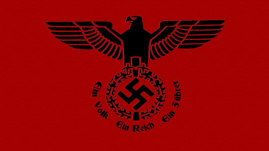 Nazi Eagle Emblem with Swastika and Oak Leaf Wreath on Red Background HD wallpaper