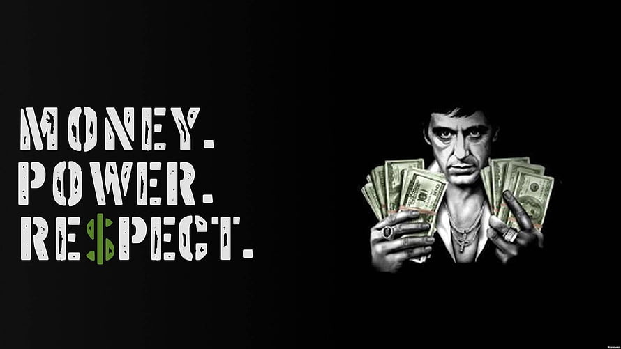 Scarface Movie Poster Art Featuring Al Pacino Holding Cash with Money Power Respect Text HD wallpaper