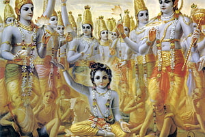 Krishna Performing Raas Leela with Gopis in Vrindavan HD wallpaper