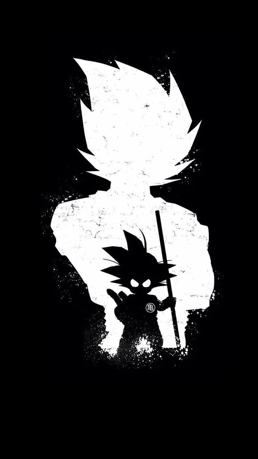 Goku Silhouette with Staff in High Contrast Black and White Anime Art HD phone wallpaper