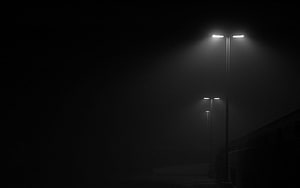 Atmospheric Black And White Street Lamps In Thick Fog HD wallpaper